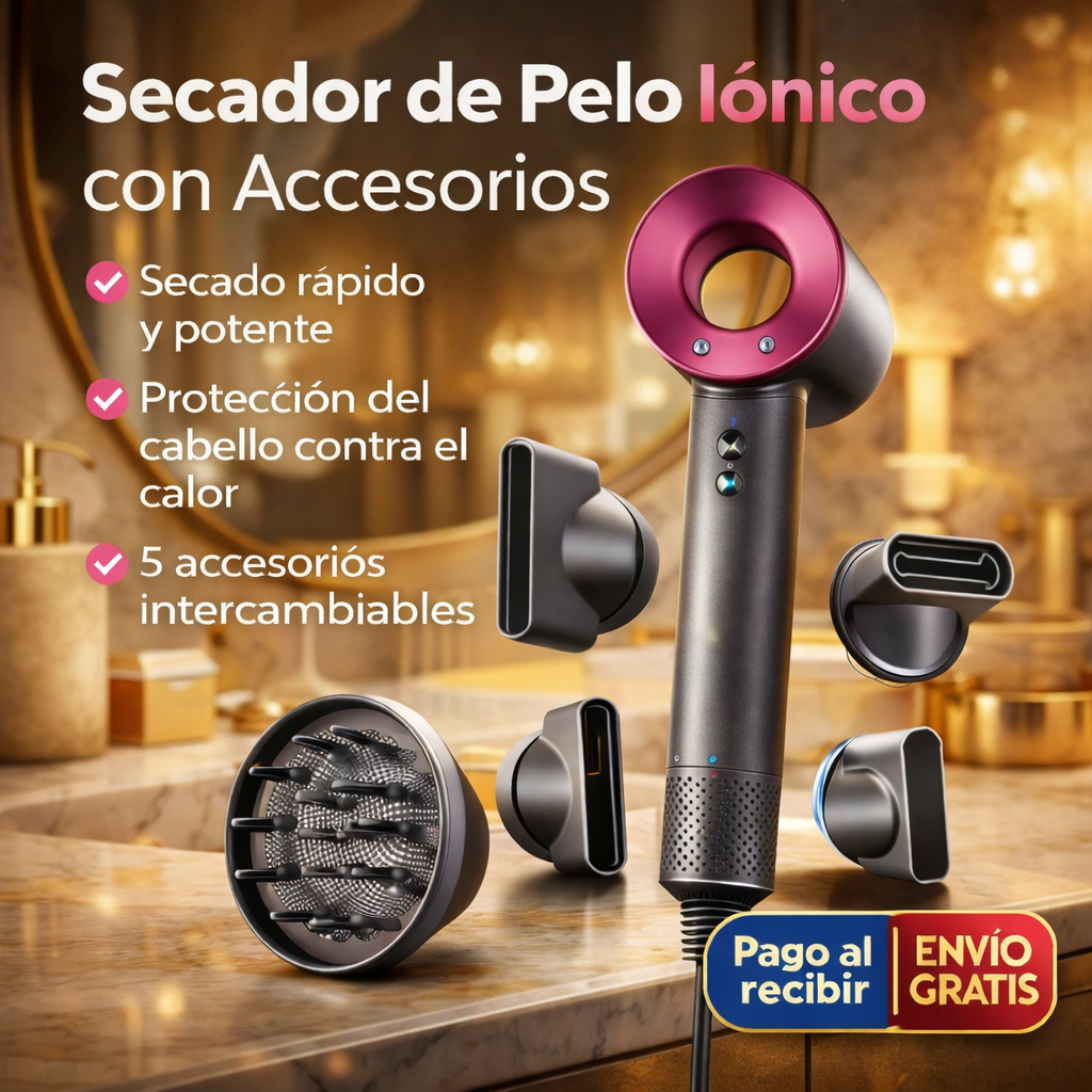 💨 Secador iónico + cabezal difusor + cabezal de aire delicado + cabezal para peinado + cabezal de secado rápido + cabezal alisador 🔥