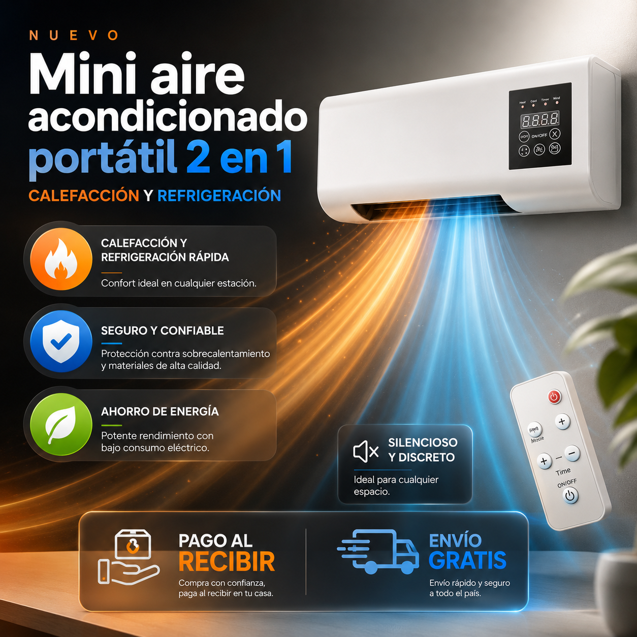 🚨 Mini aire acondicionado portátil 2 en 1 | Calor en invierno, frescura en verano. ¡Confort instantáneo todo el año! ❄️🔥