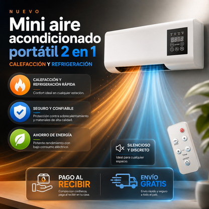 🚨 Mini aire acondicionado portátil 2 en 1 | Calor en invierno, frescura en verano. ¡Confort instantáneo todo el año! ❄️🔥