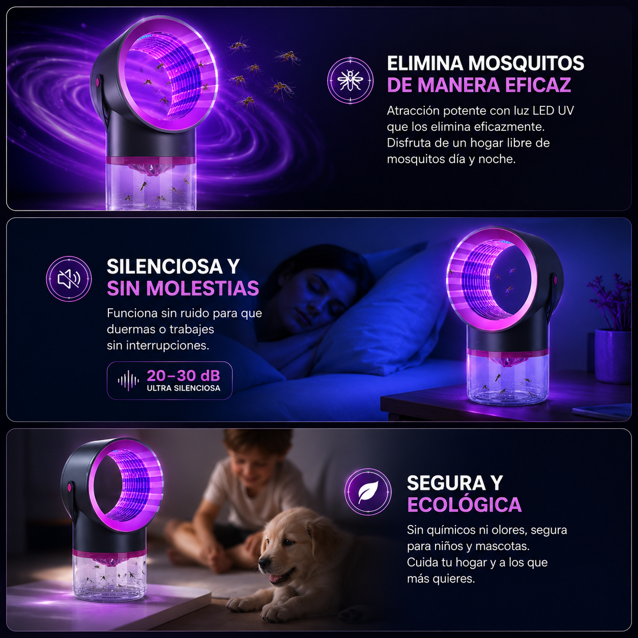 🦟 ¡Despídete de los mosquitos para siempre con la Lámpara Mata Mosquitos UV! ✨