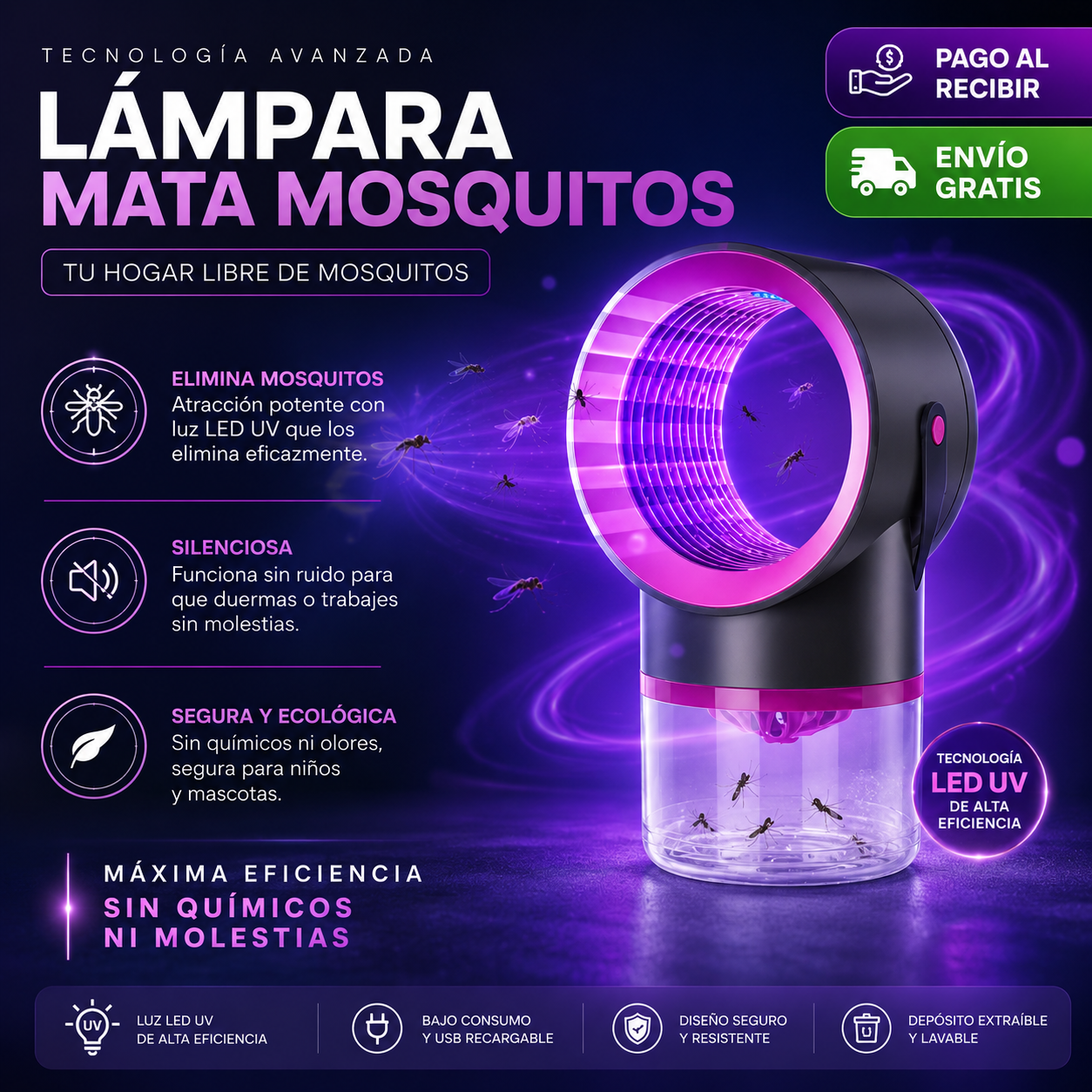 🦟 ¡Despídete de los mosquitos para siempre con la Lámpara Mata Mosquitos UV! ✨