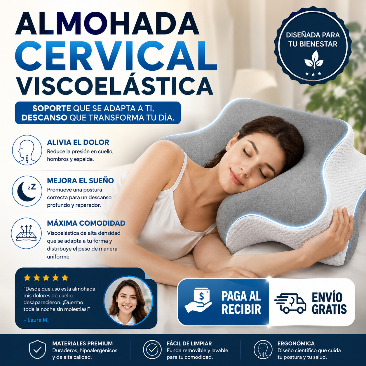 💤🔥 Almohada Cervical Viscoelástica — El descanso premium que tu cuello estaba esperando 😍🛌