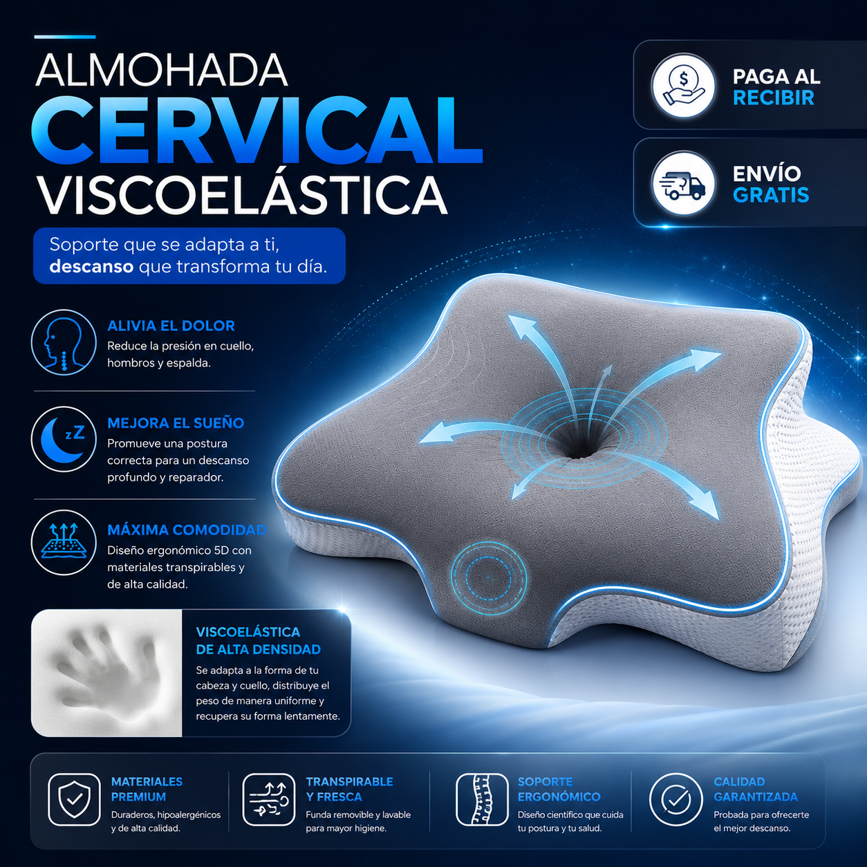 💤🔥 Almohada Cervical Viscoelástica — El descanso premium que tu cuello estaba esperando 😍🛌