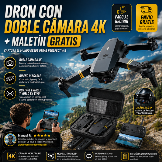 🚁 ¡Captura el mundo desde otra perspectiva con el increíble Dron con doble cámara 4K + Maletín Gratis antes de que se agote! 🔥
