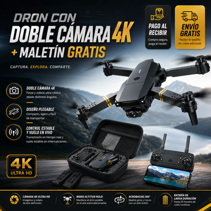 🚁 ¡Captura el mundo desde otra perspectiva con el increíble Dron con doble cámara 4K + Maletín Gratis antes de que se agote! 🔥