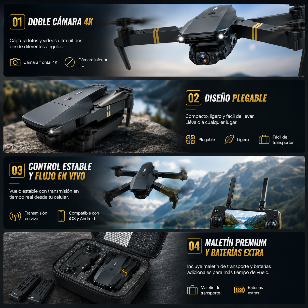 🚁 ¡Captura el mundo desde otra perspectiva con el increíble Dron con doble cámara 4K + Maletín Gratis antes de que se agote! 🔥
