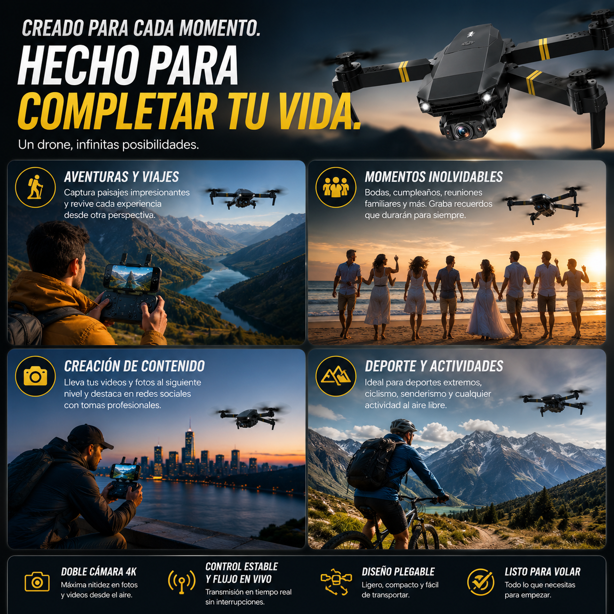 🚁 ¡Captura el mundo desde otra perspectiva con el increíble Dron con doble cámara 4K + Maletín Gratis antes de que se agote! 🔥