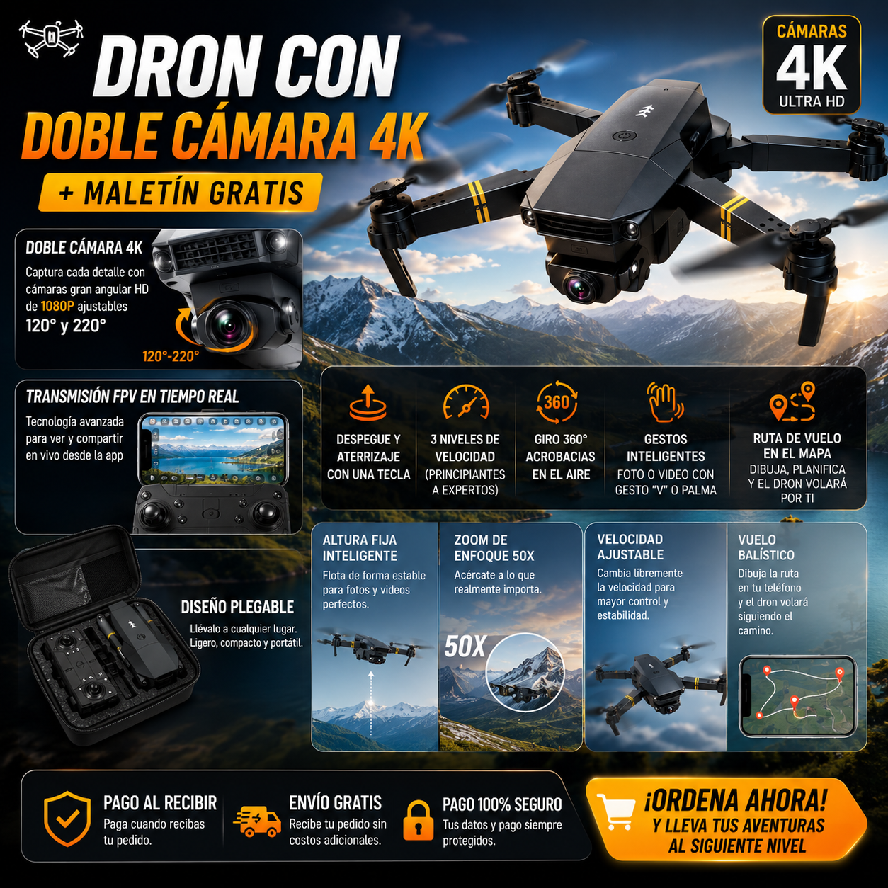 🚁 ¡Captura el mundo desde otra perspectiva con el increíble Dron con doble cámara 4K + Maletín Gratis antes de que se agote! 🔥