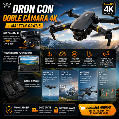 🚁 ¡Captura el mundo desde otra perspectiva con el increíble Dron con doble cámara 4K + Maletín Gratis antes de que se agote! 🔥