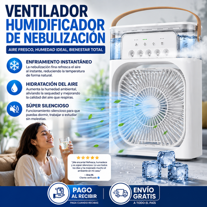 ❄️✨ Ventilador humidificador de nebulización blanco — ¡Transforma el calor en frescura instantânea y confort total en segundos!