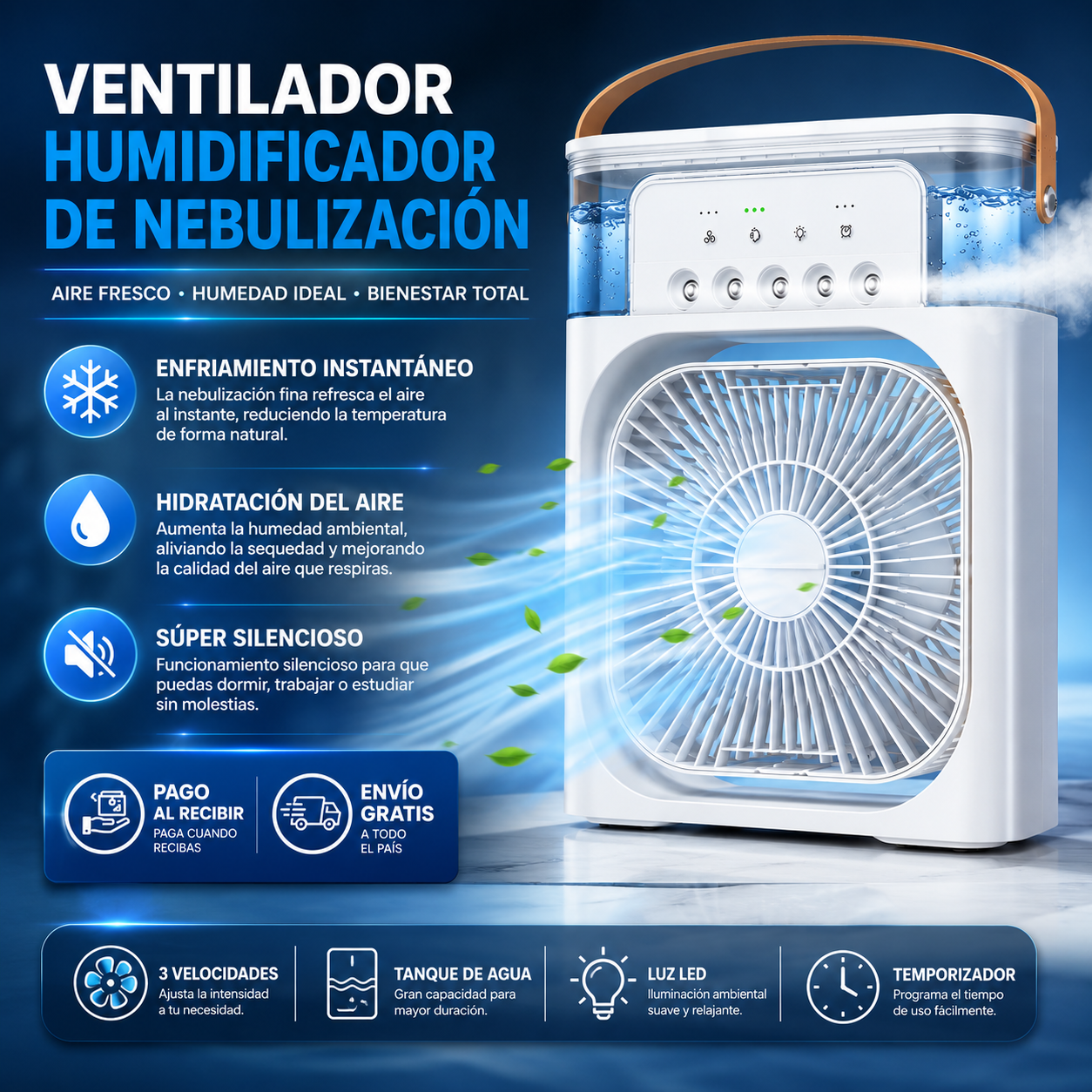 ❄️✨ Ventilador humidificador de nebulización blanco — ¡Transforma el calor en frescura instantânea y confort total en segundos!