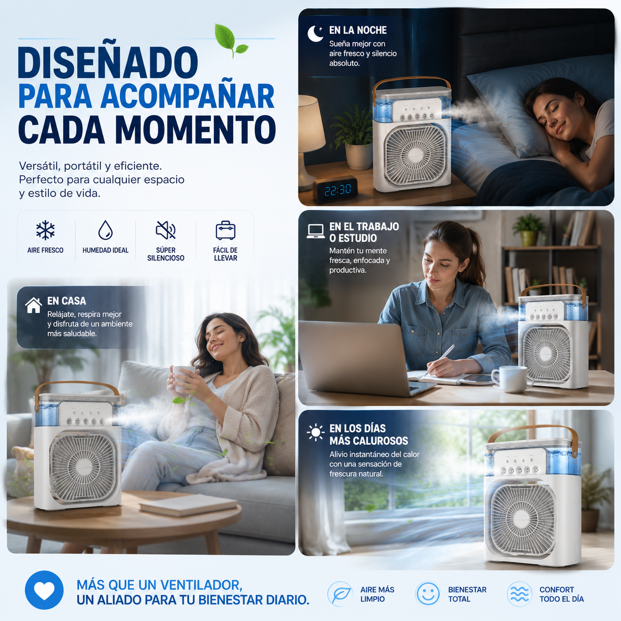 ❄️✨ Ventilador humidificador de nebulización blanco — ¡Transforma el calor en frescura instantânea y confort total en segundos!
