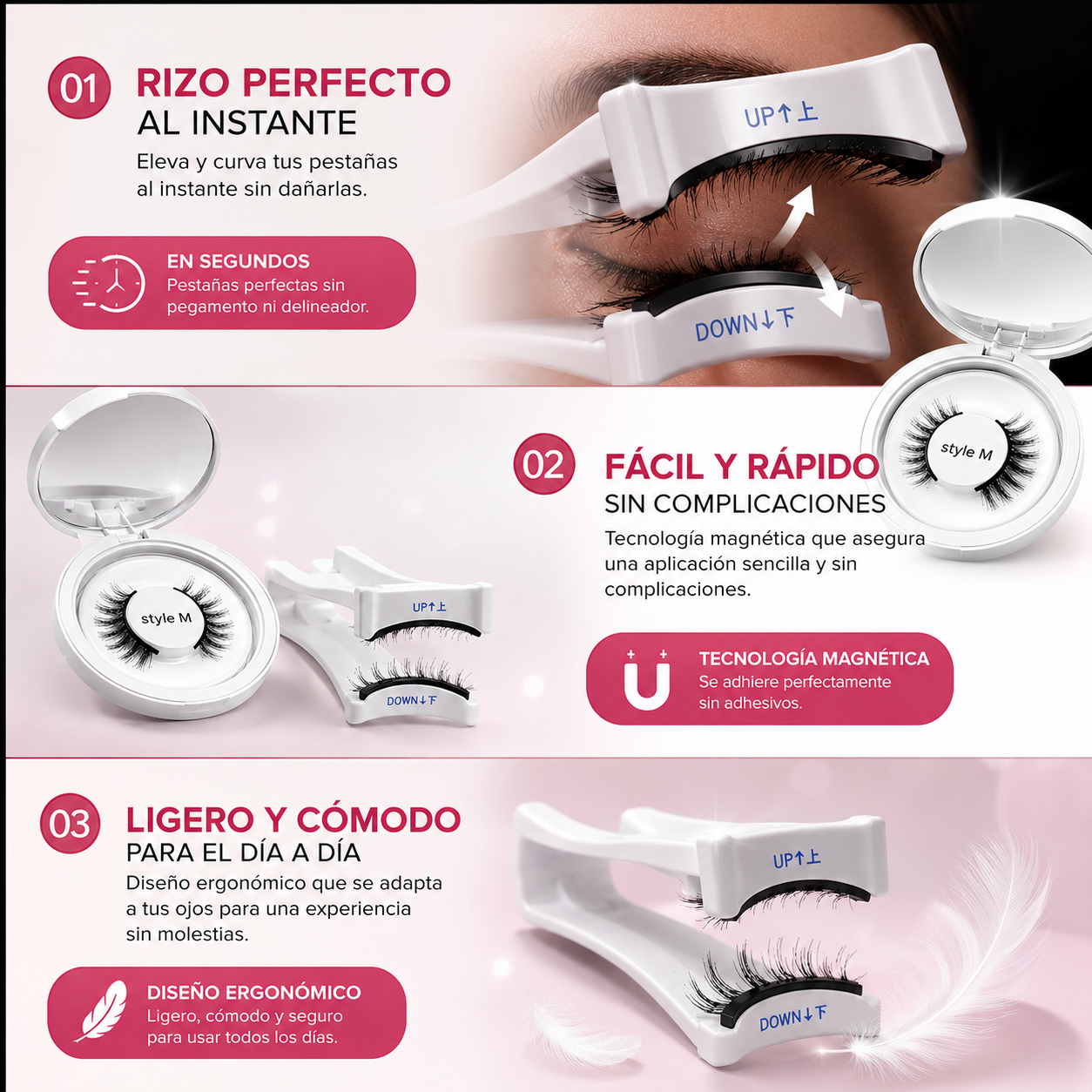 ✨ ¡Transforma tu mirada en segundos! Pestañas magnéticas reutilizables con aplicador 💖