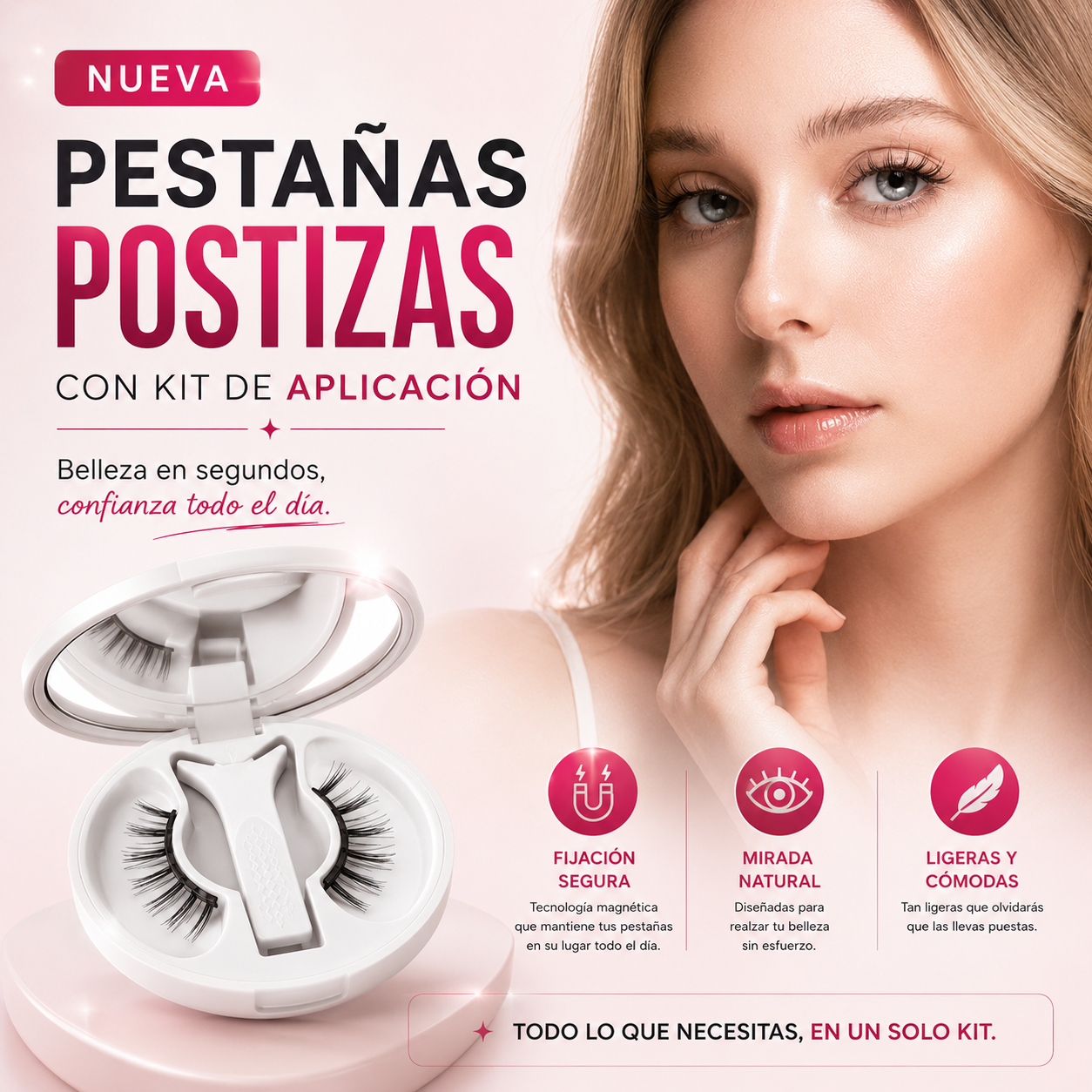 ✨ ¡Transforma tu mirada en segundos! Pestañas magnéticas reutilizables con aplicador 💖