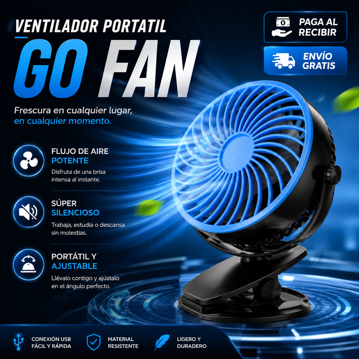 🚨 ¡NO DEJES QUE EL CALOR ARRUINE TU DÍA! Consigue ahora tu Ventilador Portátil GO FAN y disfruta frescura instantánea donde estés ❄️