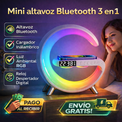 🔊 Mini altavoz Bluetooth 3 en 1 + cargador inalámbrico + lámpara LED 🔥
